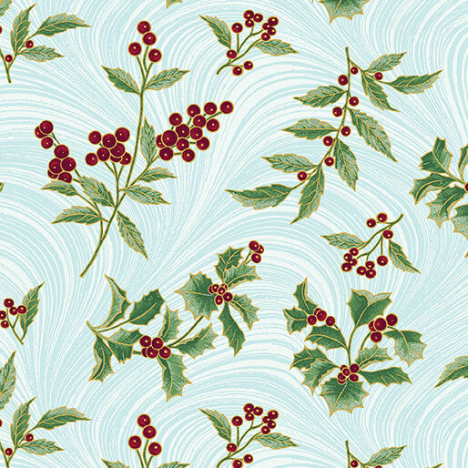 A Winter's Day - Holly & Waves - Aqua