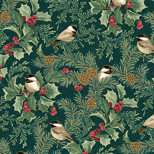 A Winter's Day - Winter Chickadees - Dark Teal