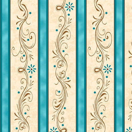 Amazing Grace -  Dec. Scroll Stripe - Teal