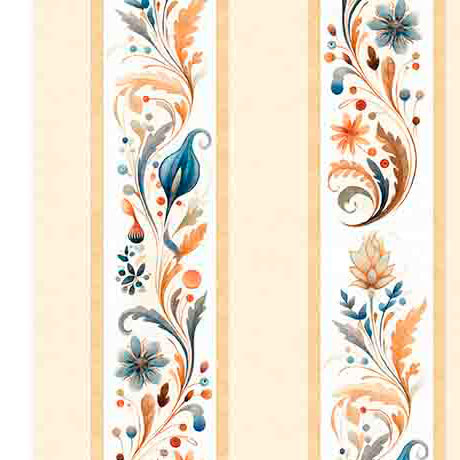 Poultry In Motion - Floral Scroll Dec. Strip - Quilting Treasures