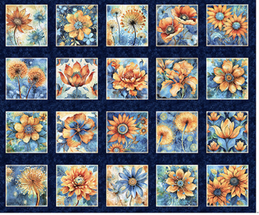 Midnight Blooms - Batik Floral Patches Panel - Quilting Treasures